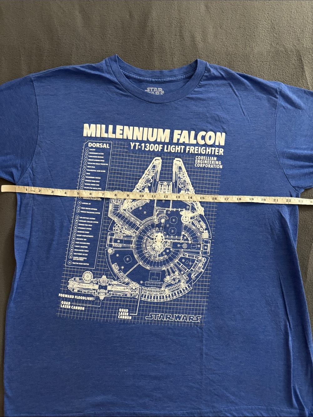 Star Wars Millennium Falcon Blueprint Graphic Tee Blue XL Disney Lucasfilm - Picture 4 of 7